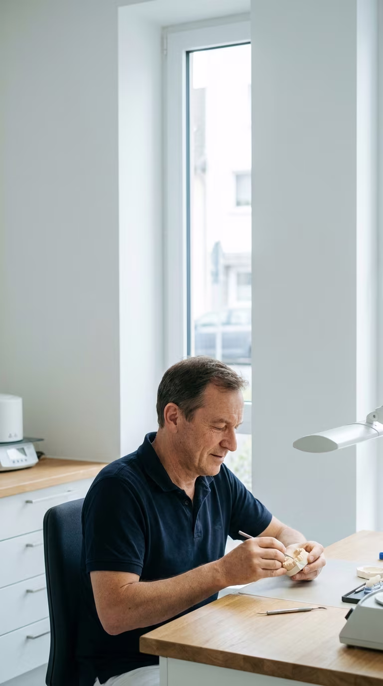 Zahntechniker bei der Arbeit am Werktisch
